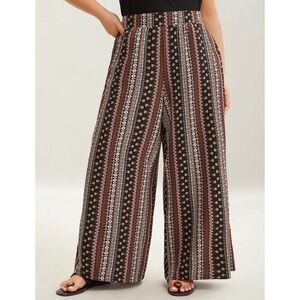 Bloomchic Boho Geometric Pattern Wide-Leg Pants Plus Size 2X 18-20 Black Brown